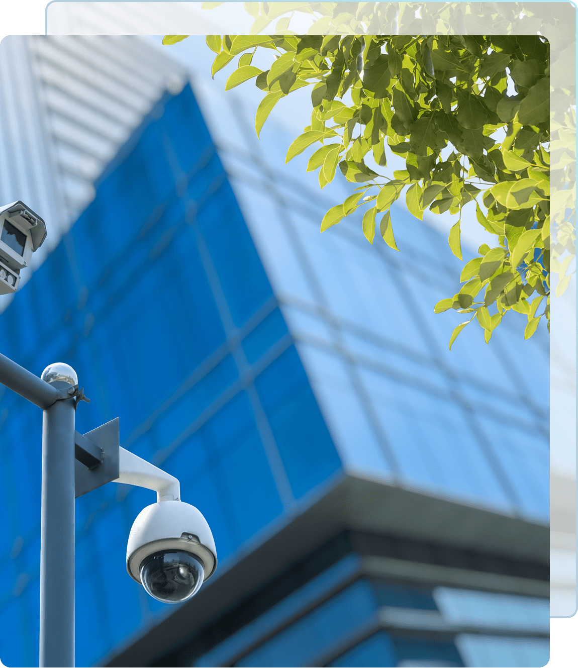 Secured commercial property with surveillance cameras